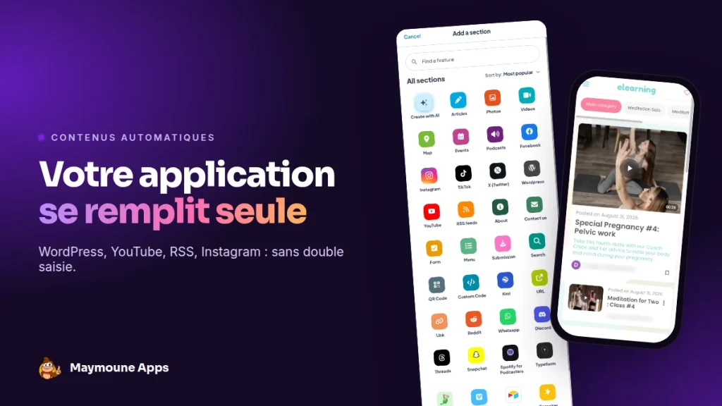 application WordPress,application YouTube,flux RSS application