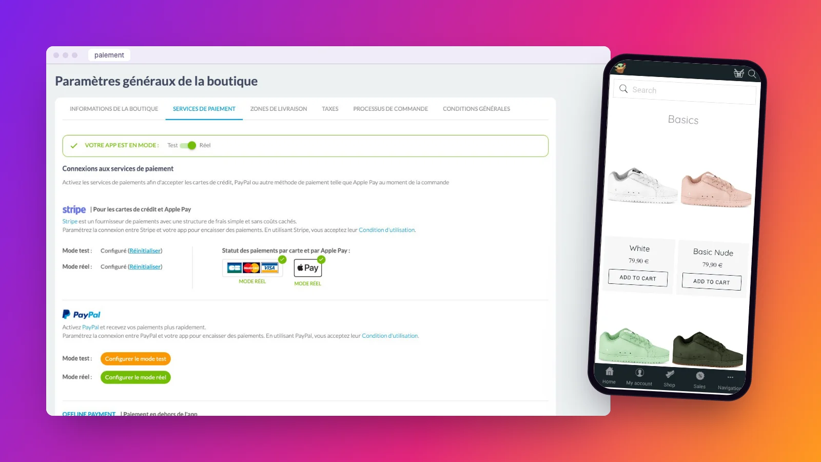 Les services de paiement dans le back-office Maymoune : Stripe, PayPal, Apple Pay et paiement hors application